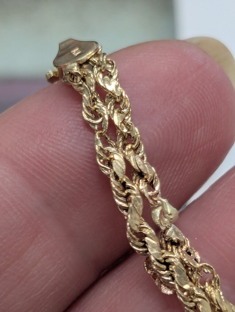 14k Yellow Gold Double Rope Bracelet With Rose Flower Details Women's 7.5" - Picture 8 of 16